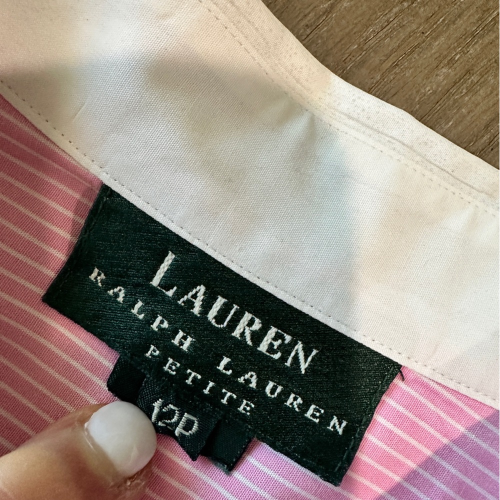 Lauren Ralph Lauren Petite 12 Classic Button Down Blouse Pink & White Striped - Picture 6 of 10